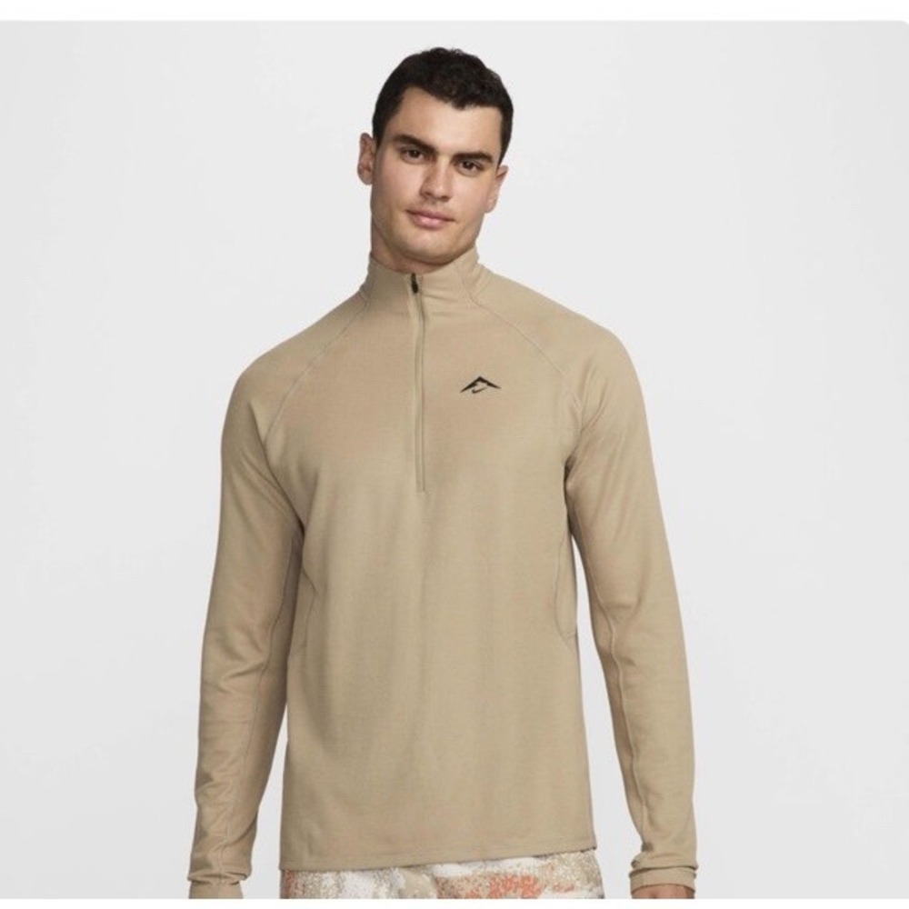 Nike Mens Dri-Fit Trail Midlayer 1/2 Zip Running Top Khaki Size XL Waffle Knit